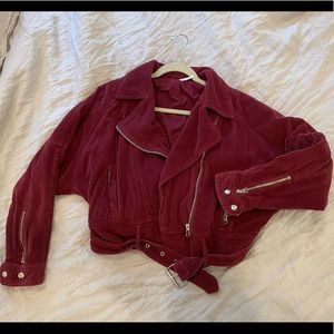 Free People Burgundy Corduroy Slouchy Dolman Moto Jacket